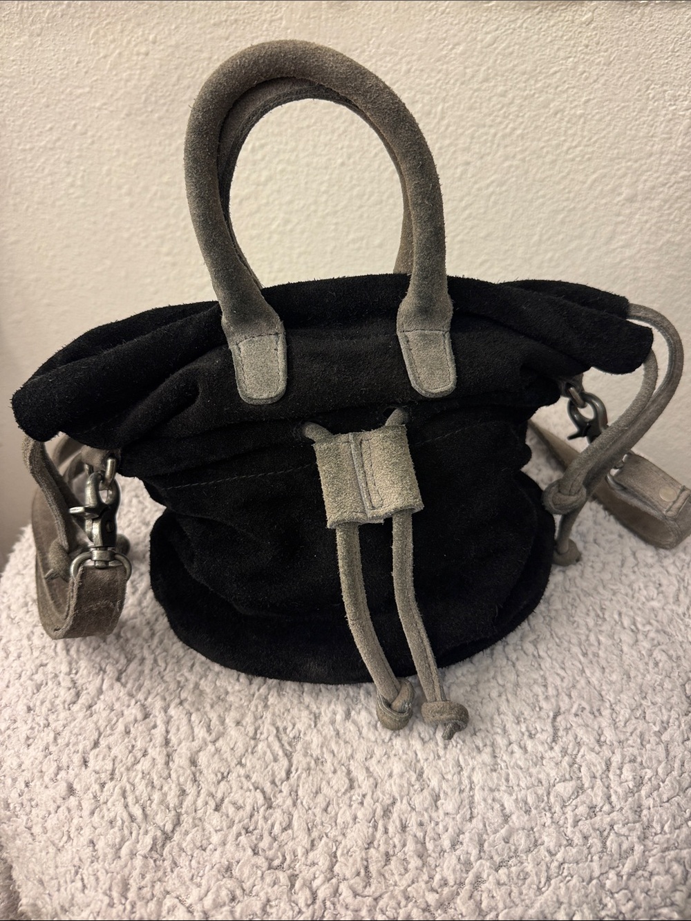 Free People Black/grey suede scout crossbody bag